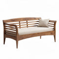 Wooden slatted bench with beige cushion and throw pillow 180 x 75 x 80cm