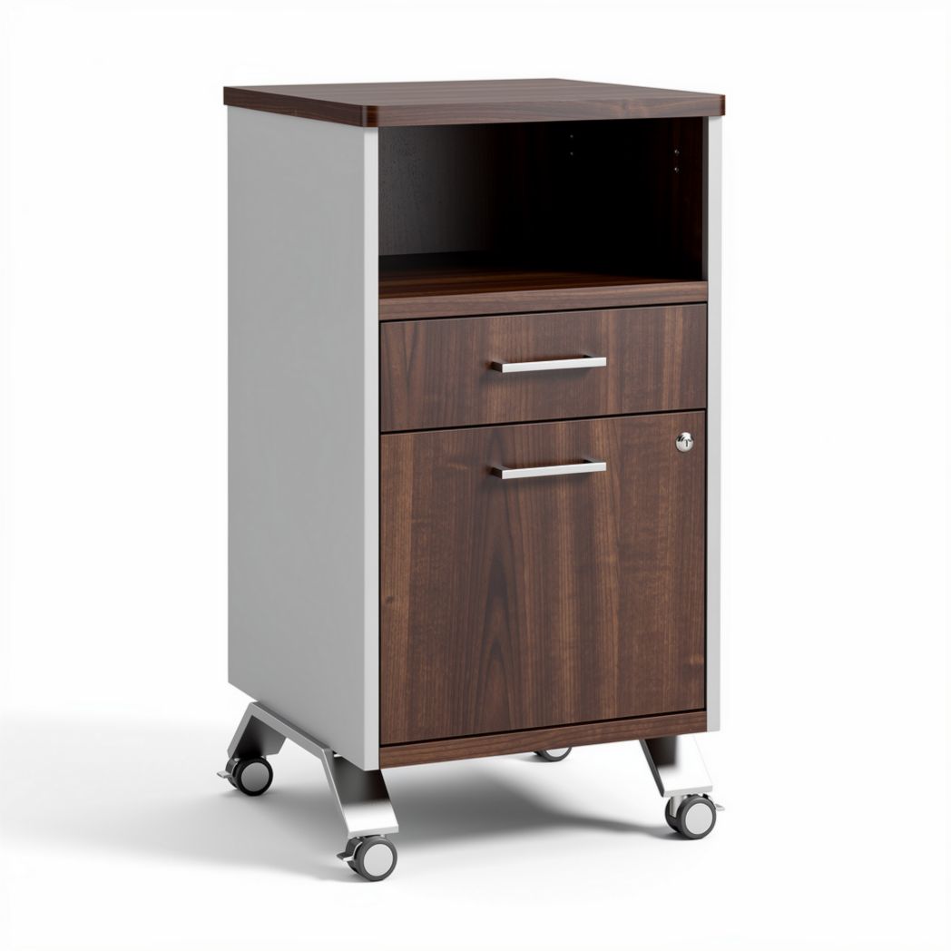 Mobile filing cabinet with one drawer and open storage 40 x 40 x 70cm wood and metal construction