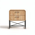 Wooden nightstand with two drawers and metal frame in natural finish 50 x 40 x 60cm