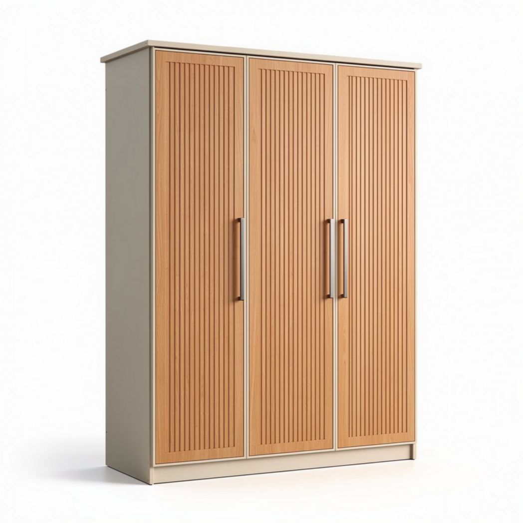 Wooden wardrobe with three sliding doors and vertical grain design 120 x 45 x 180cm