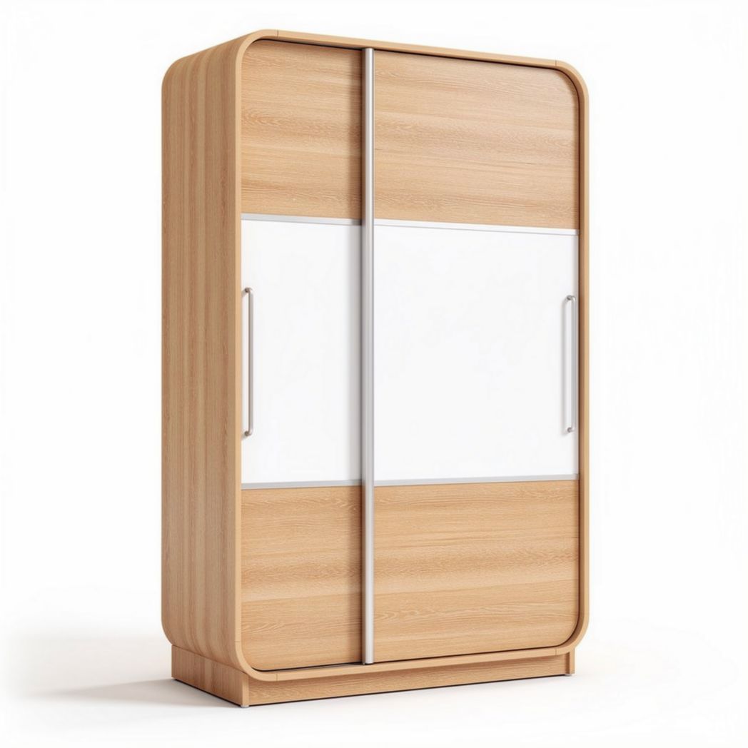 Sliding wardrobe with wooden finish and white panel 150 x 90 x 200cm