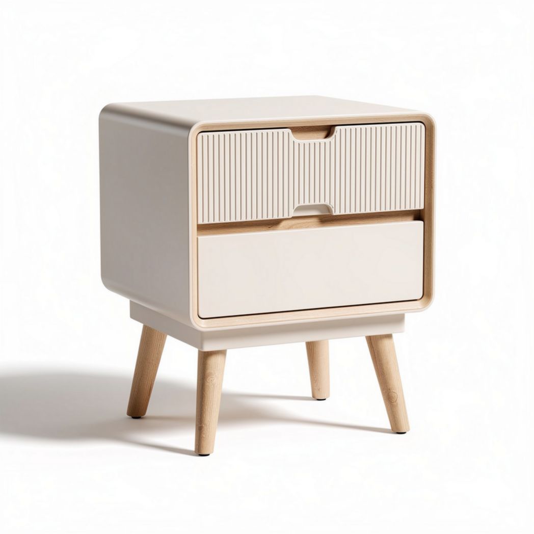 Modern nightstand with two drawers wooden legs and minimalist design 40 x 40 x 45cm