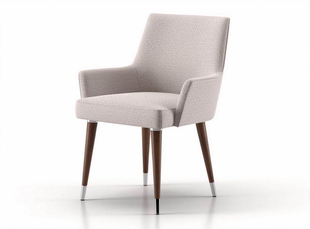 Upholstered dining chair with wooden legs in light gray fabric 50 x 55 x 85cm