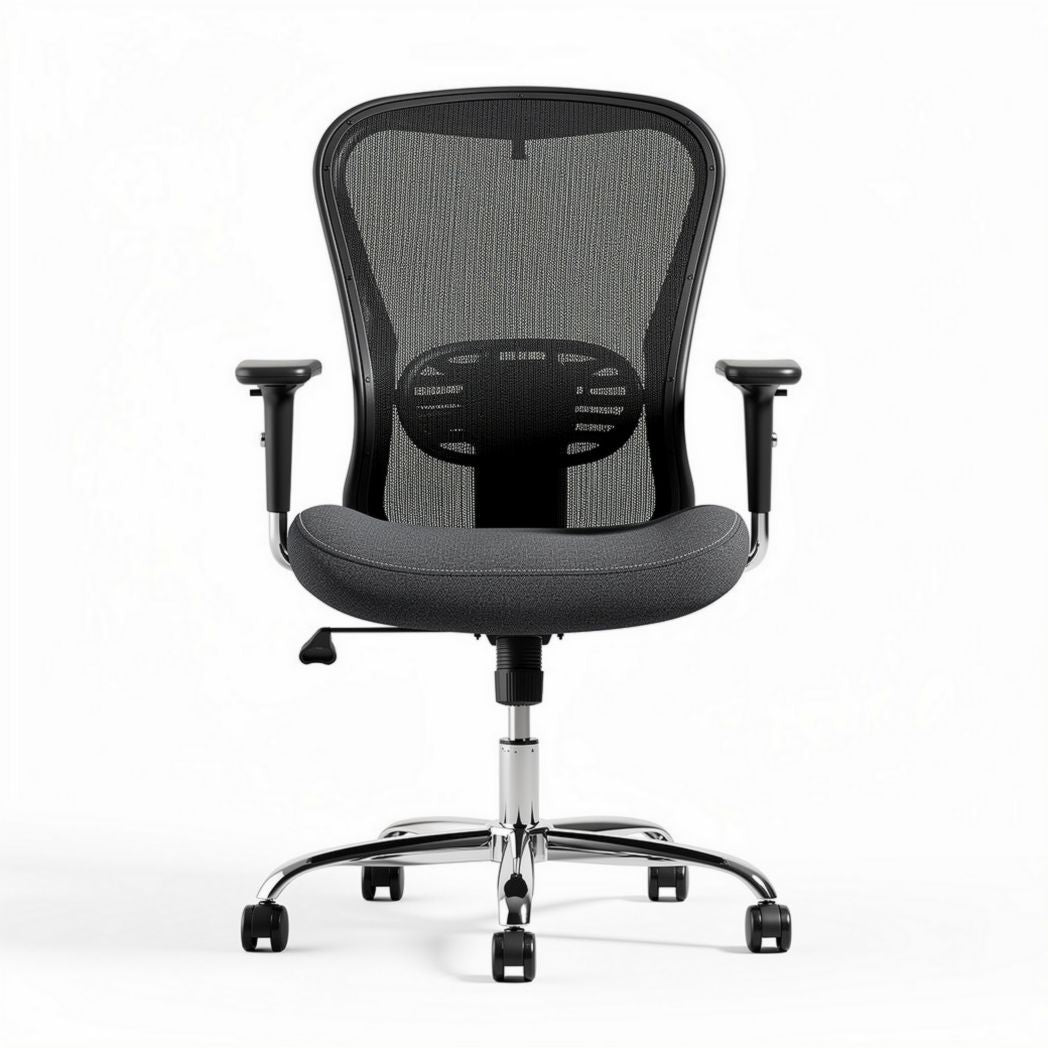 Mesh office chair with adjustable height and ergonomic design in black