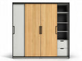 Sliding door wardrobe with multiple compartments in wood and grey finishes 200 x 120 x 60cm