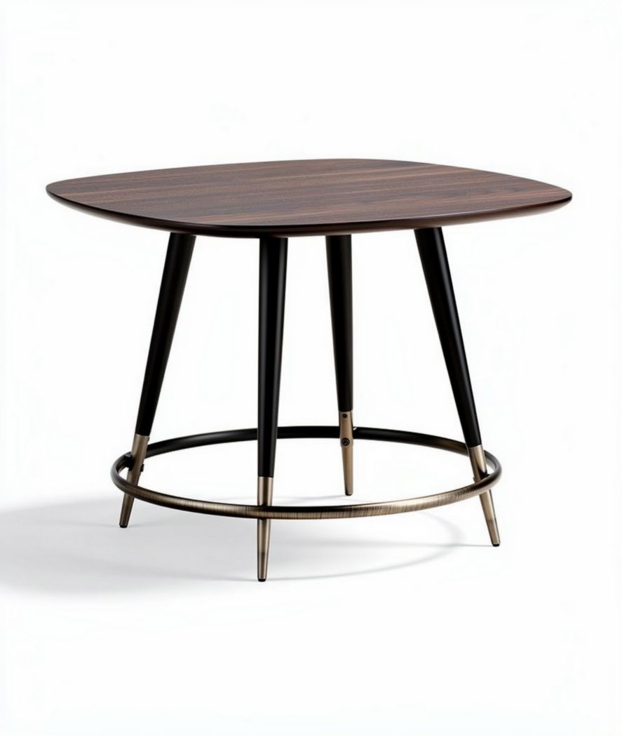Wooden square side table with black legs and metal accents 70 x 70 x 75cm