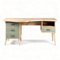 Wooden desk with green drawers for home office 120 x 60 x 75cm