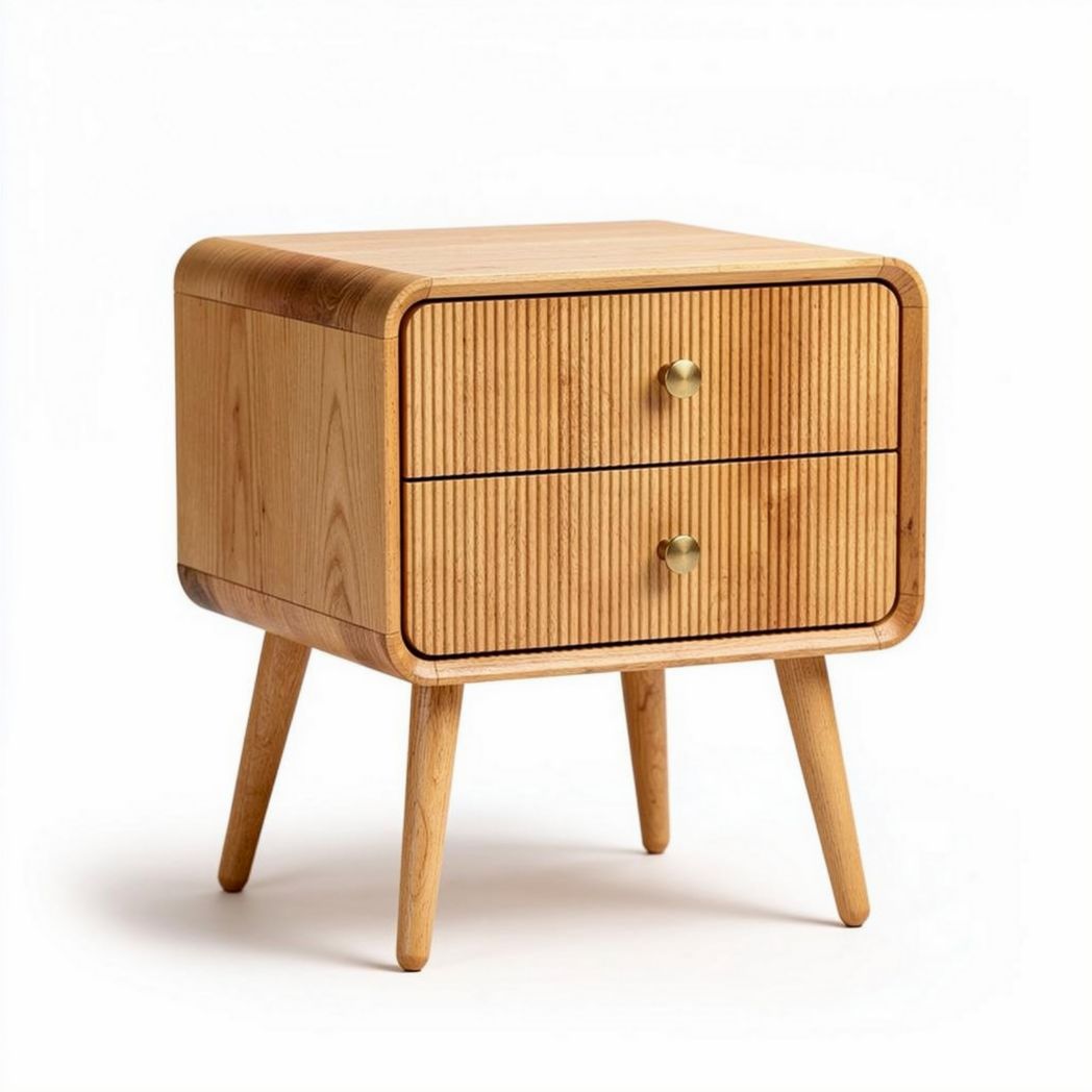 Wooden nightstand with two drawers and brass handles 45 x 40 x 50cm